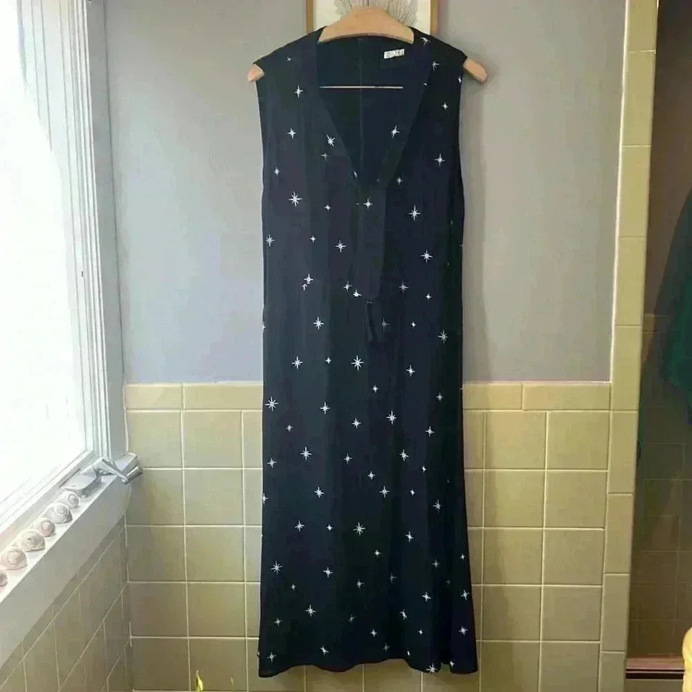 Reformation Black Sleeveless Star Print Maxi Dress
